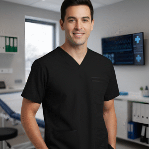 filipina médica negra para caballero con cuello v